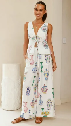 Candella Tie Front Top - Vase Print