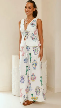 Candella Tie Front Top - Vase Print