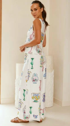 Candella Tie Front Top - Vase Print