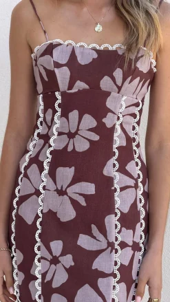 Carlia Midi Dress - Brown Daylillies
