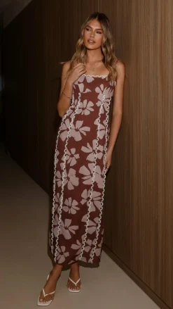 Carlia Midi Dress - Brown Daylillies