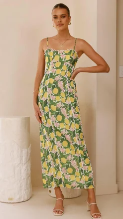 Carlia Midi Dress - Lemon Print