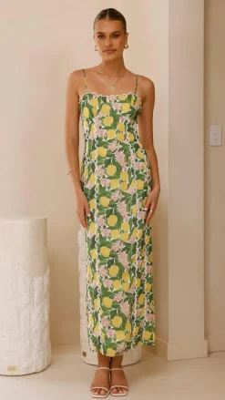 Carlia Midi Dress - Lemon Print