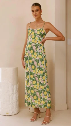 Carlia Midi Dress - Lemon Print