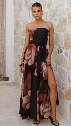 Carson Maxi Dress - Black/Wine Floral