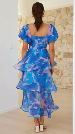 Casey Maxi Dress - Blue / Pink Print