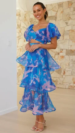 Casey Maxi Dress - Blue / Pink Print