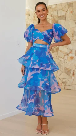 Casey Maxi Dress - Blue / Pink Print