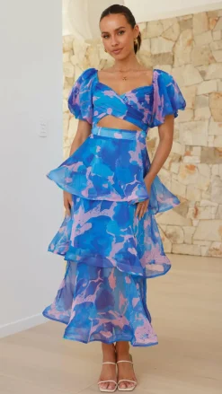 Casey Maxi Dress - Blue / Pink Print