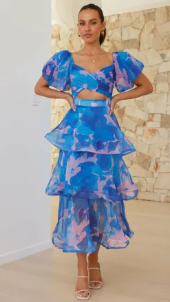 Casey Maxi Dress - Blue / Pink Print