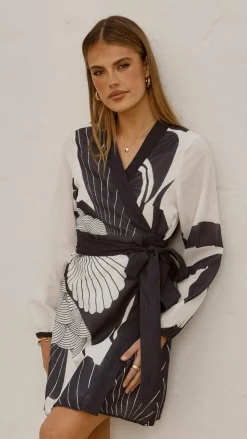 Cassidy Long Sleeve Mini Dress - White/Navy