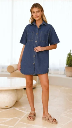 Chaney Button Up Mini Dress - Dark Denim