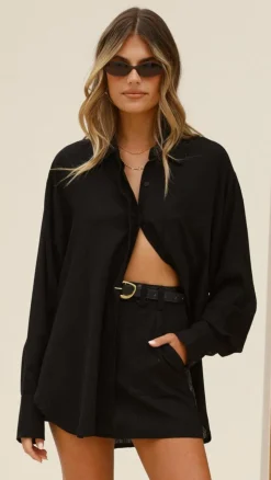Charla Button Up Top - Black