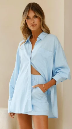 Charla Button Up Top - Blue