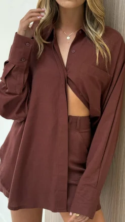 Charla Button Up Top - Brown
