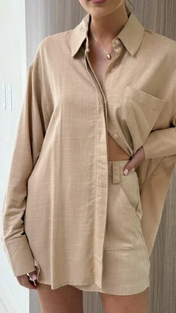 Charla Button Up Top - Mocha