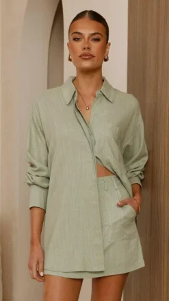 Charla Button Up Top - Sage