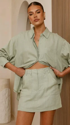 Charla Button Up Top - Sage