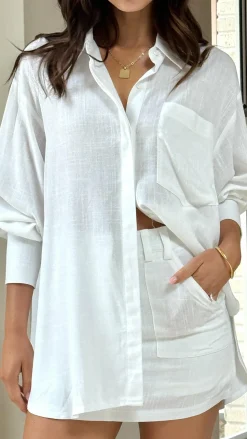 Charla Button Up Top - White