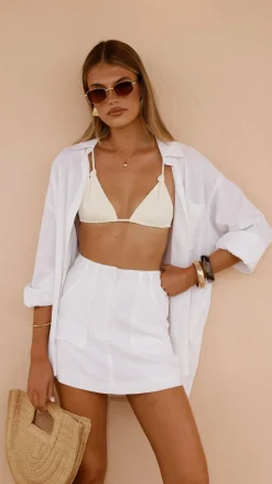 Charla Button Up Top - White