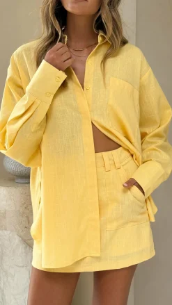 Charla Button Up Top - Yellow