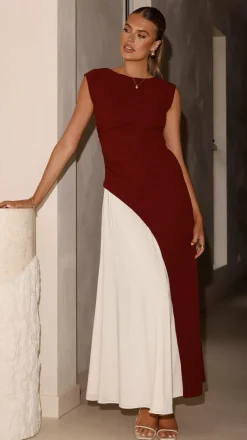 Charlotte Contrast Midi Dress - Wine/White