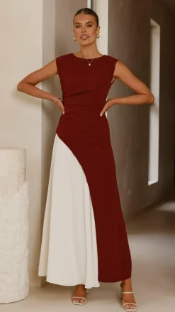 Charlotte Contrast Midi Dress - Wine/White