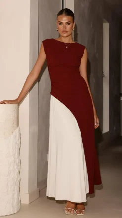 Charlotte Contrast Midi Dress - Wine/White