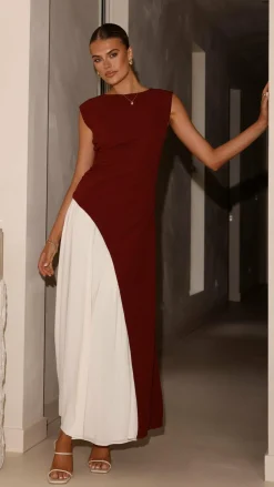 Charlotte Contrast Midi Dress - Wine/White