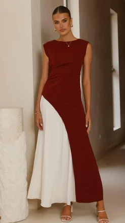 Charlotte Contrast Midi Dress - Wine/White