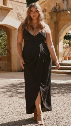 Charlotte Draped Maxi Dress -Black