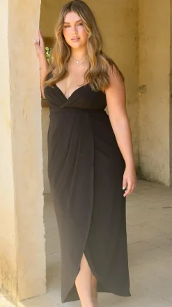 Charlotte Draped Maxi Dress -Black