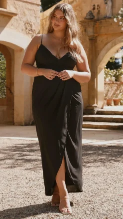 Charlotte Draped Maxi Dress -Black