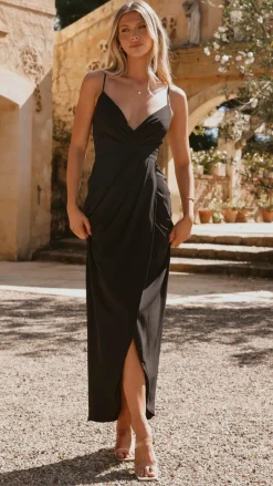 Charlotte Draped Maxi Dress -Black