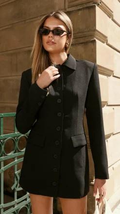 Cheri Long Sleeve Mini Dress - Ink Black