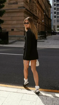 Cheri Long Sleeve Mini Dress - Ink Black