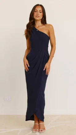 Clara One Shoulder Maxi Dress - Navy