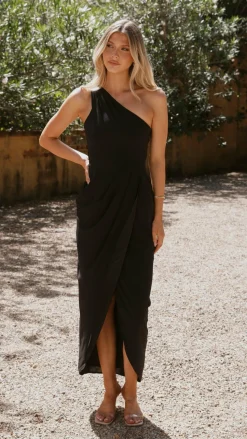 Clara One Shoulder Maxi Dress - Black