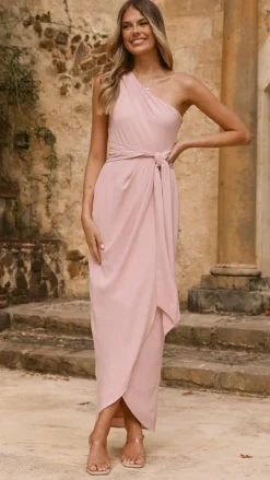 Clara One Shoulder Maxi Dress - Dusty Pink