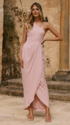 Clara One Shoulder Maxi Dress - Dusty Pink