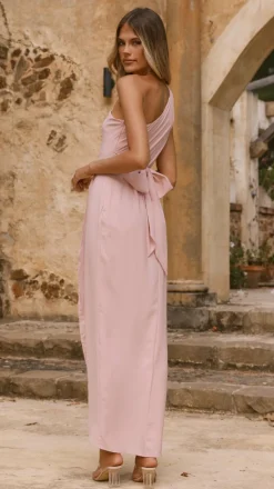 Clara One Shoulder Maxi Dress - Dusty Pink