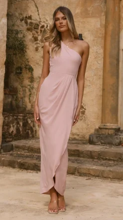 Clara One Shoulder Maxi Dress - Dusty Pink