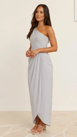 Clara One Shoulder Maxi Dress - Silver