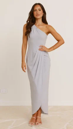 Clara One Shoulder Maxi Dress - Silver