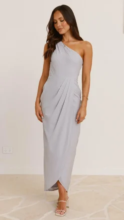 Clara One Shoulder Maxi Dress - Silver