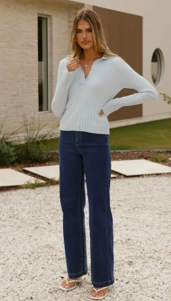 Corbin Collared Knit Top - Blue