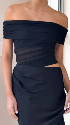 Daena Off Shoulder Maxi Dress - Black