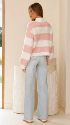 Dante Knitted Sweater - White / Pink Stripe