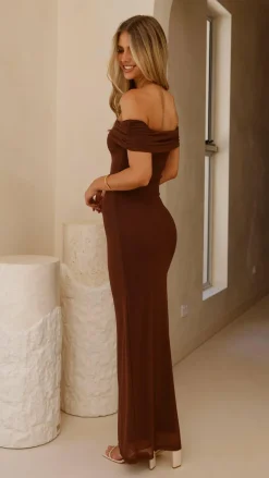 Darcey Off Shoulder Maxi Dress - Brown