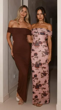 Darcey Off Shoulder Maxi Dress - Brown